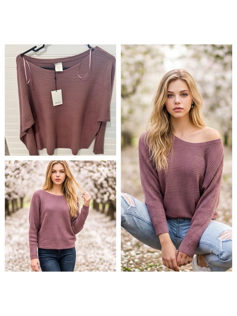 Elegant Off-the-Shoulder Mauve Sweater